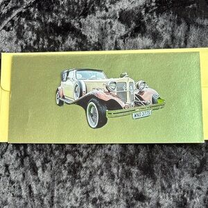 Vintage Car Greeting Card with Metallic Green Background